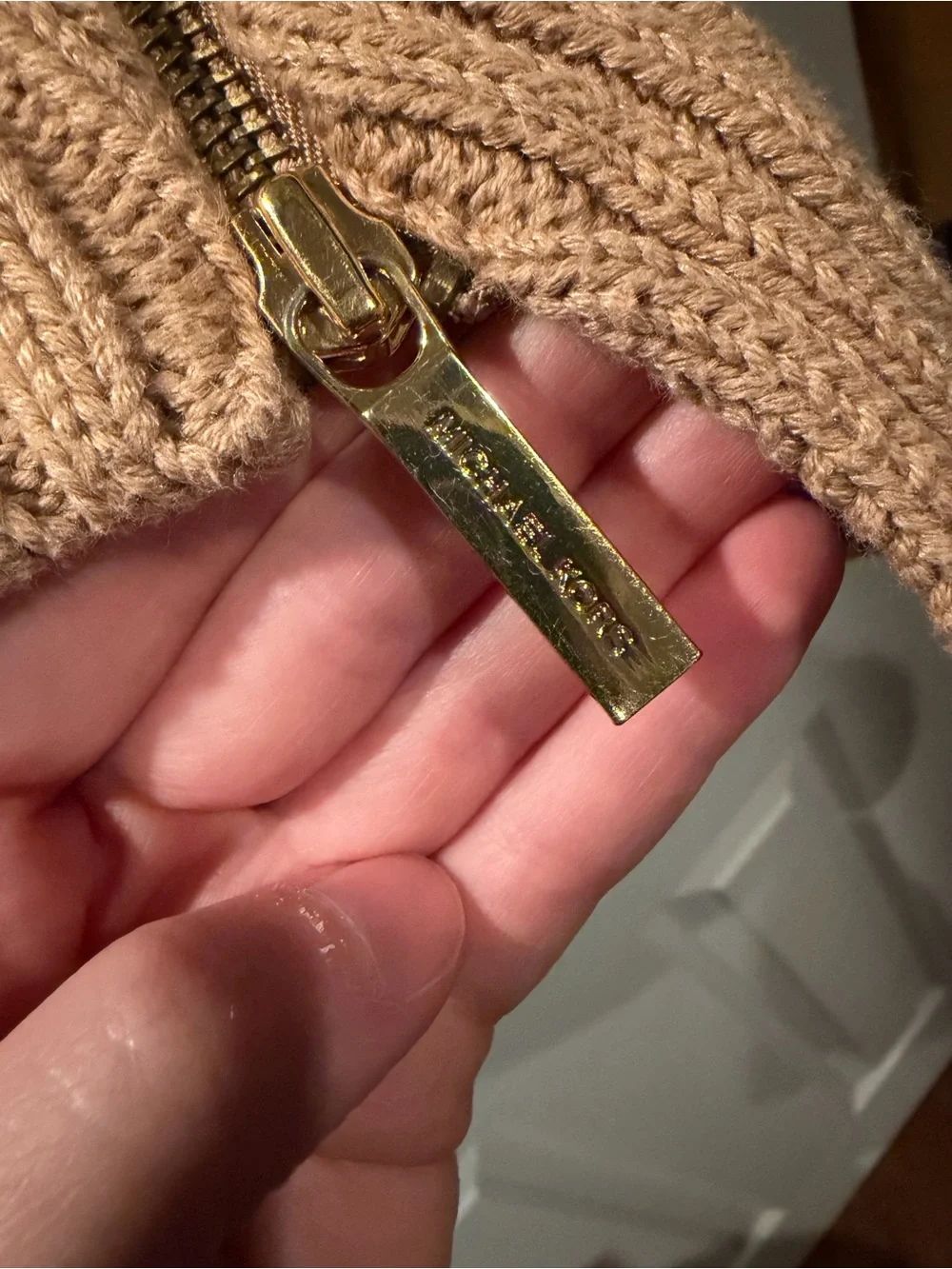 Michael Kors Camel Cable Knit Crewneck Sweater